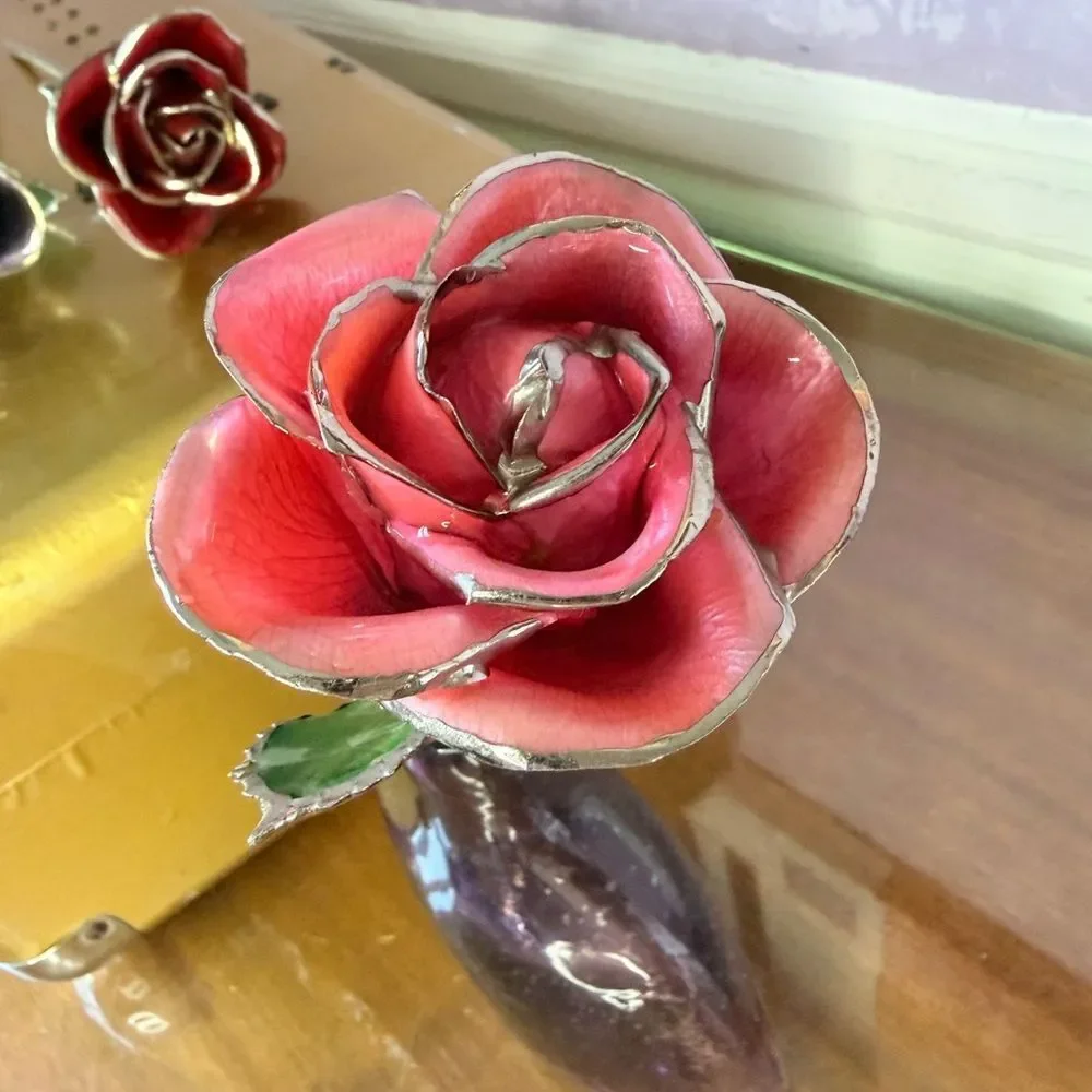 Artistic Silver Glass dipped Roses Pink Red and Purple